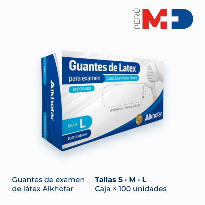 Tienda online de dispositivos médicos Guantes de Examen de Látex Alkhofar – Caja x 100 unidades