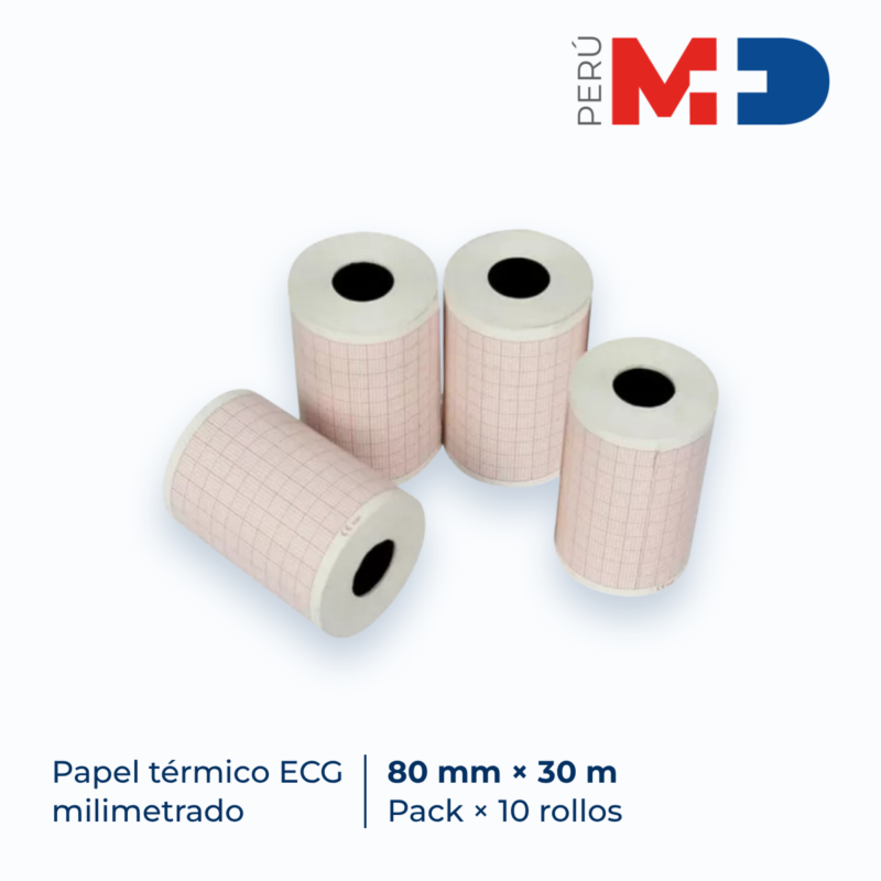 Tienda online de dispositivos médicos Papel Térmico Milimetrado para ECG de 80 mm × 30 m – Paquete × 10 rollos