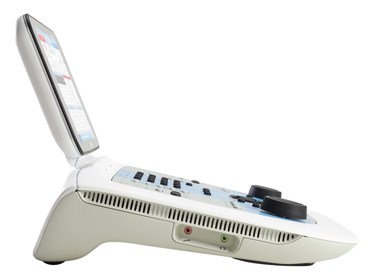 GSI Pello | Audiómetro de nivel medio ampliable | MD Perú GSI Pello, vista lateral con la pantalla inclinada