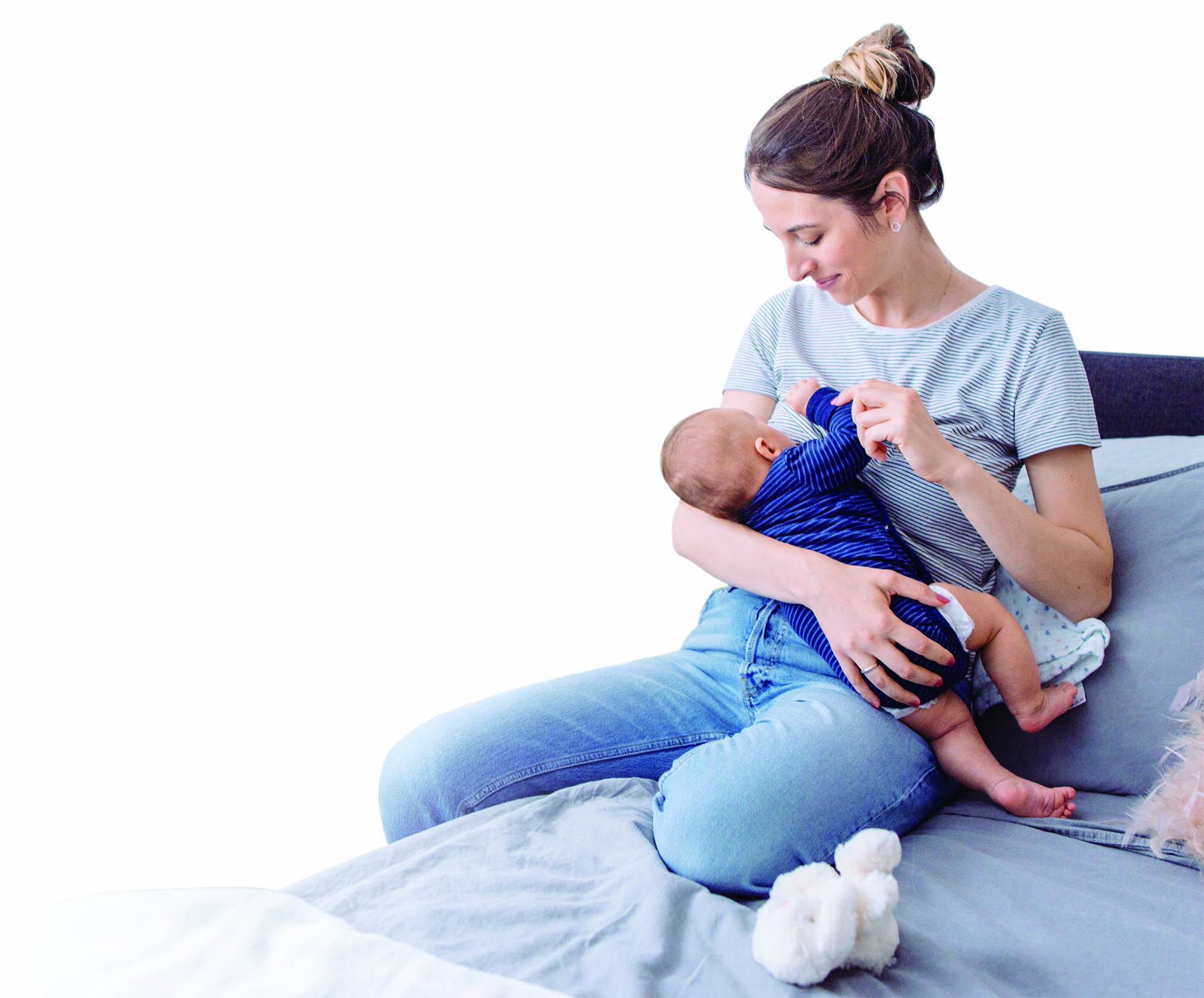 Madre alimentando a su bebé, uso de la función de ingesta de leche de la CUPID 3